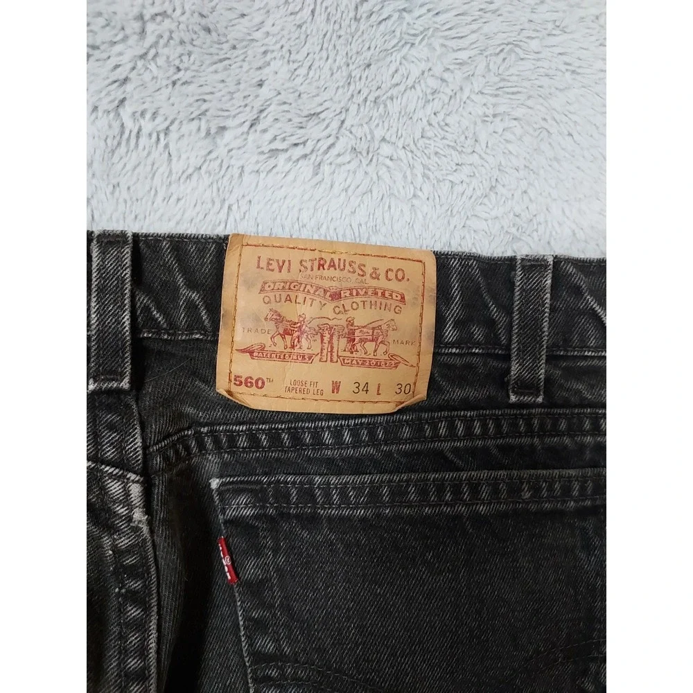 Vintage Levis 560 Jeans Men 34x30 Loose Fit Tapered Leg Black Baggy Made USA 90s
